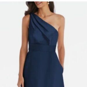 Alfred Sung Navy One-Shoulder Gown